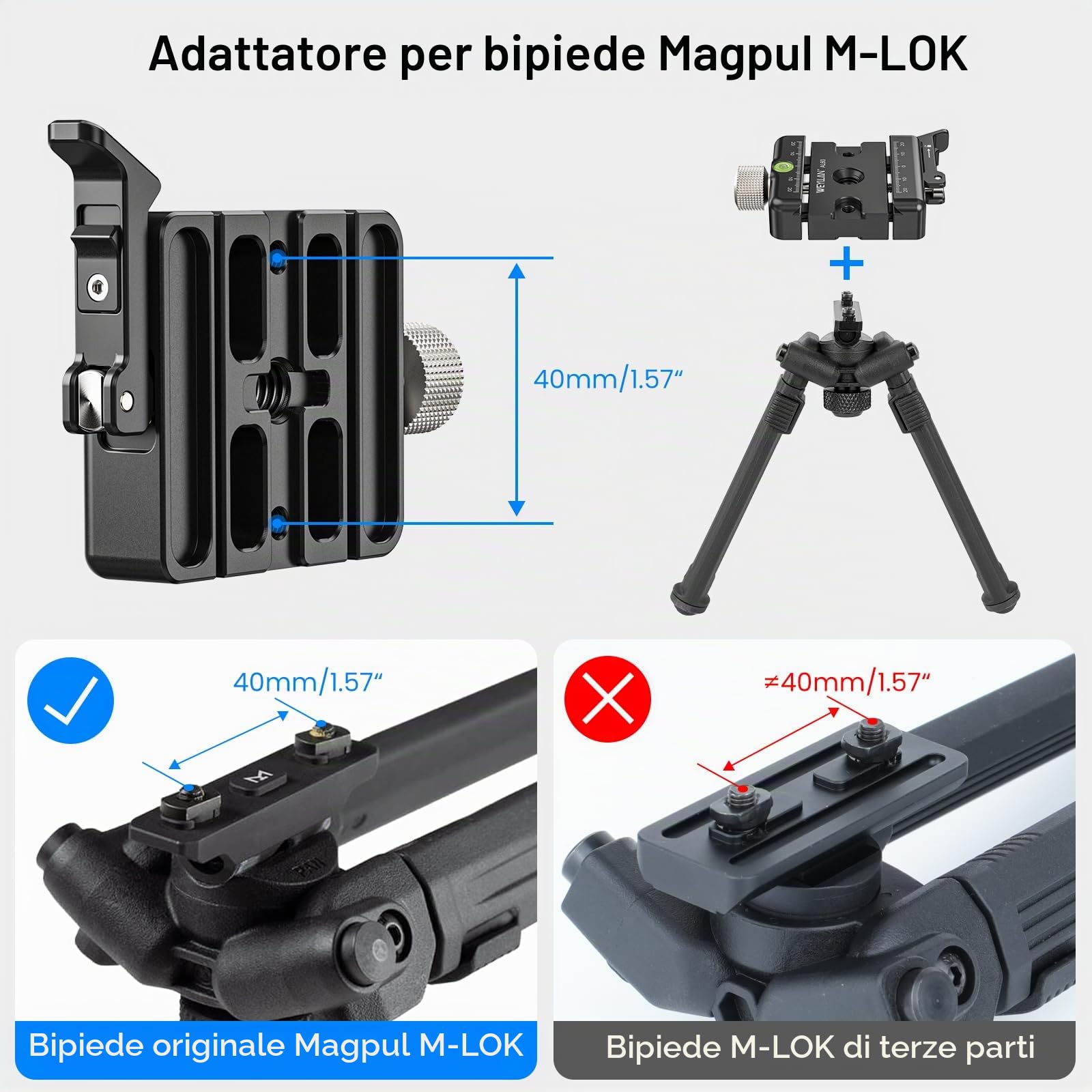WEYLLAN AL60 Quick Release Plate Clamp, Morsetto per Piastra a Sgancio Rapido, Quick Release Clamp per Arca Swiss, Bloccaggio a Manopola e Bloccaggio a Leva