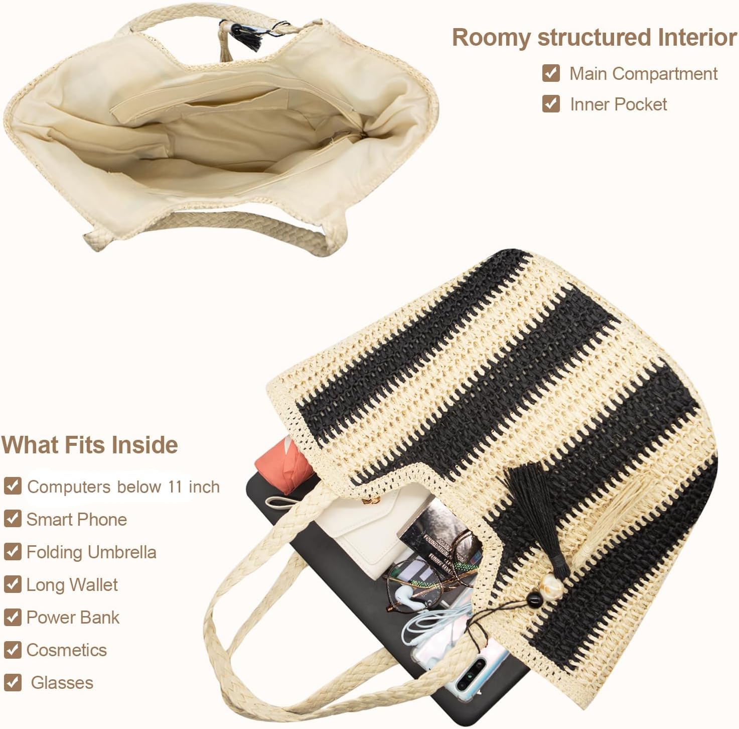 Long Keeper Women Straw Beach Bag Large Weave Tote Bags Summer Boho Shoulder Bag Woven Handbag for Travel Vacation Shopping