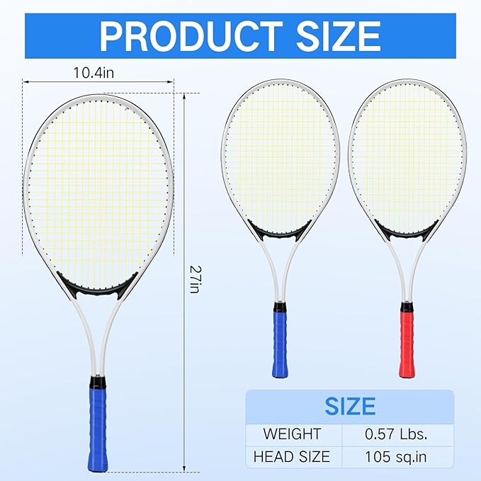 4 Raquetas de Tenis para Adultos Principiantes 27pulg con 3 Pelotas miniatura 3