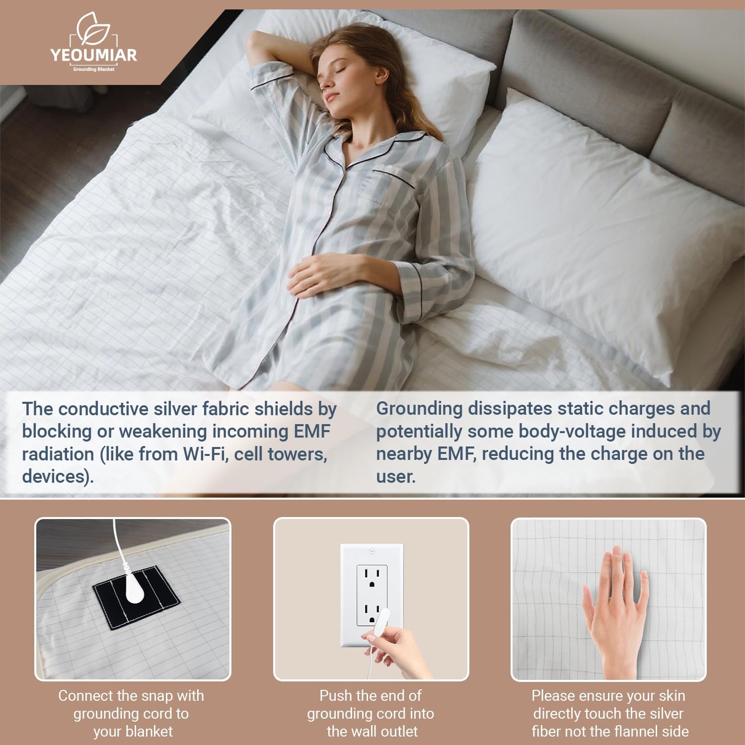 Grounding Blanket 60x80 inch Grounding Sheets Queen, Grounding Mat for Improved Sleep, Relieving Pain,Conductive Grounded Mats with Grounding Cord (Cream, 60 * 80 in)