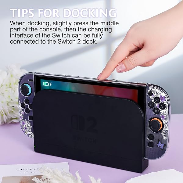 DLseego Clear Case Compatible with Switch 2,Anti-Scratch Slim Cover Case Pretty Printed Flowers PC Hard Protective Shell for Switch 2 with 2 Soft Joy-C Handle Cover,Butterfly Lace - 4