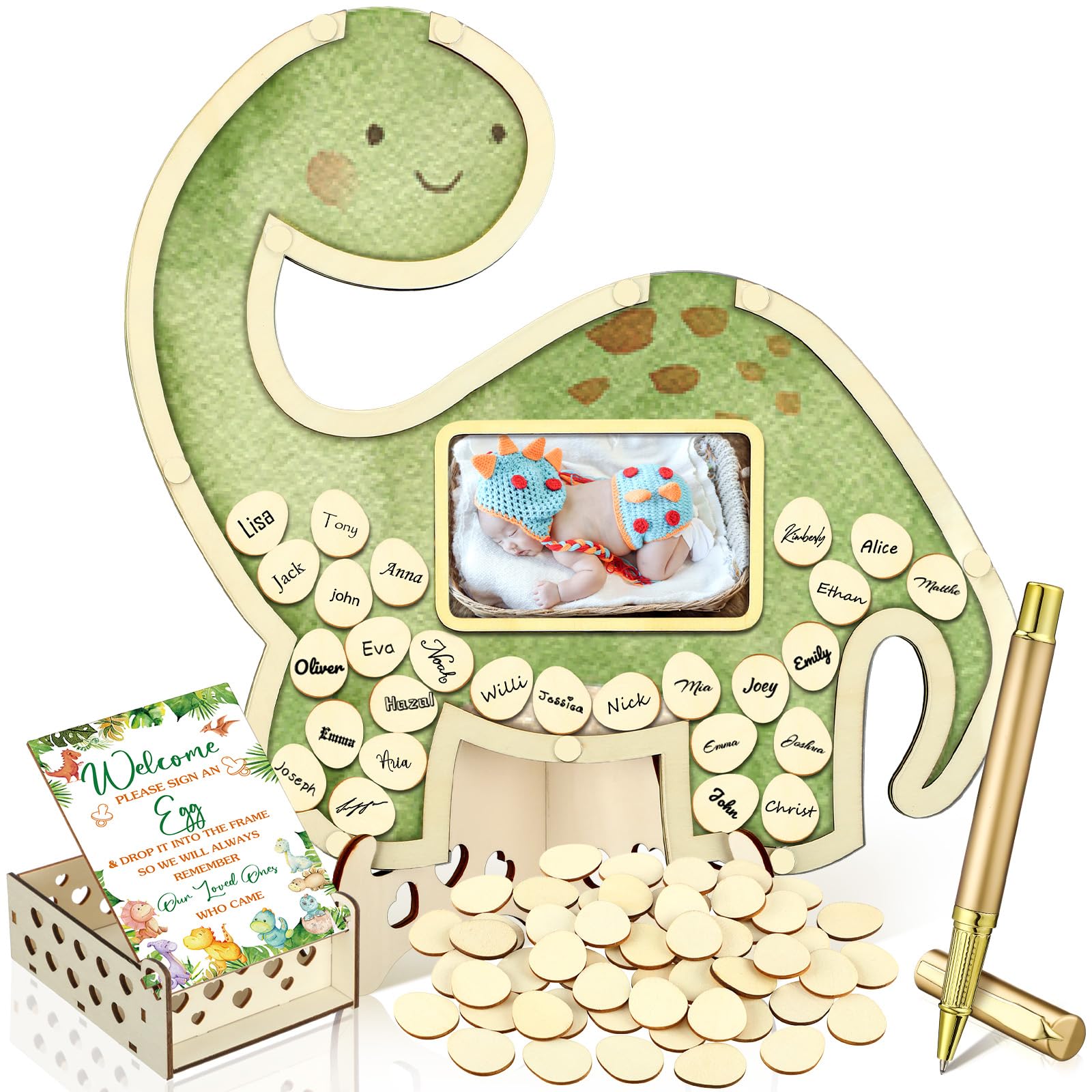 Wenqik 63 Pcs Dinosaur Baby Shower Guest Book,Green