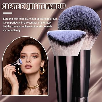 BS-MALL Travel Makeup Brushes Premium Synthetic Foundation Powder Concealers Eye Shadows 7 PCS with Triangle Puff & Storage Bag (Bright black)