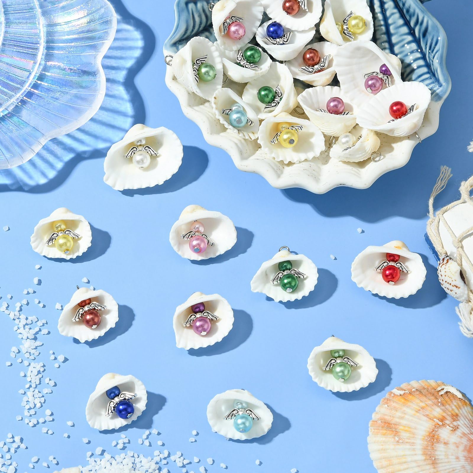 UR URLIFEHALL 50 Pcs 10 Styles Colourful Angel Charms with White Shell Beads Fairy Charms Pendants for Jewellery Making Crafts Phone Straps - Image 4