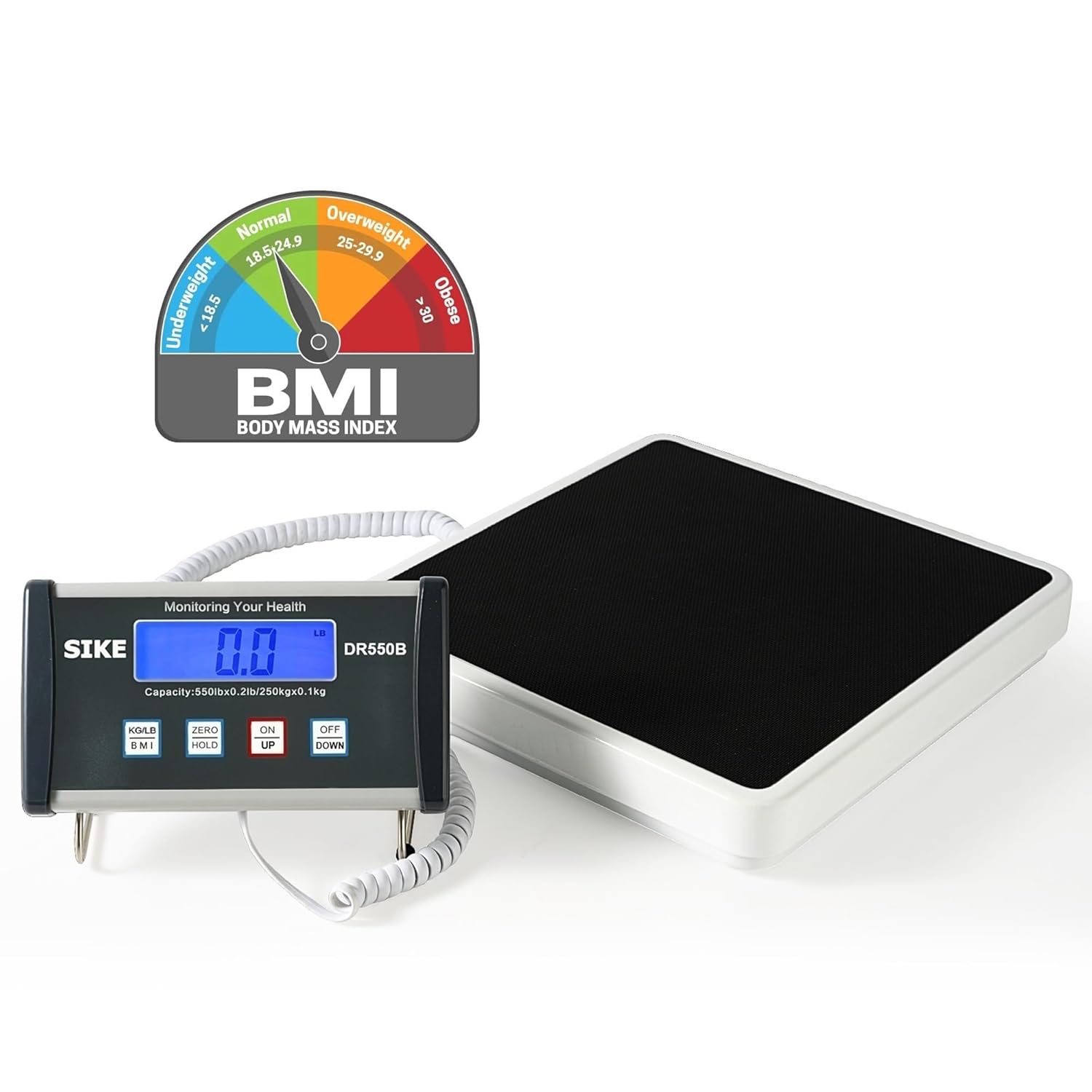 SIKE Digital Physician BMI Scale, Medical Floor Scale for Body Weight, 550 lb Limit Professional Weight Scale, Portable Easy to Read Digital Display, Heavy Duty, 12.5" x 12" Platform