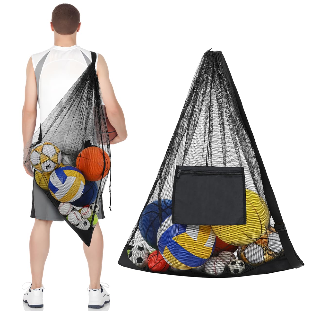 SUPVOX Portable Mesh Ball Bag for Sports: Large Capacity Drawstring Equipment Bag - Waterproof Breathable Multi-Purpose Mesh Ball Bag for Coaches and Teams-image-43