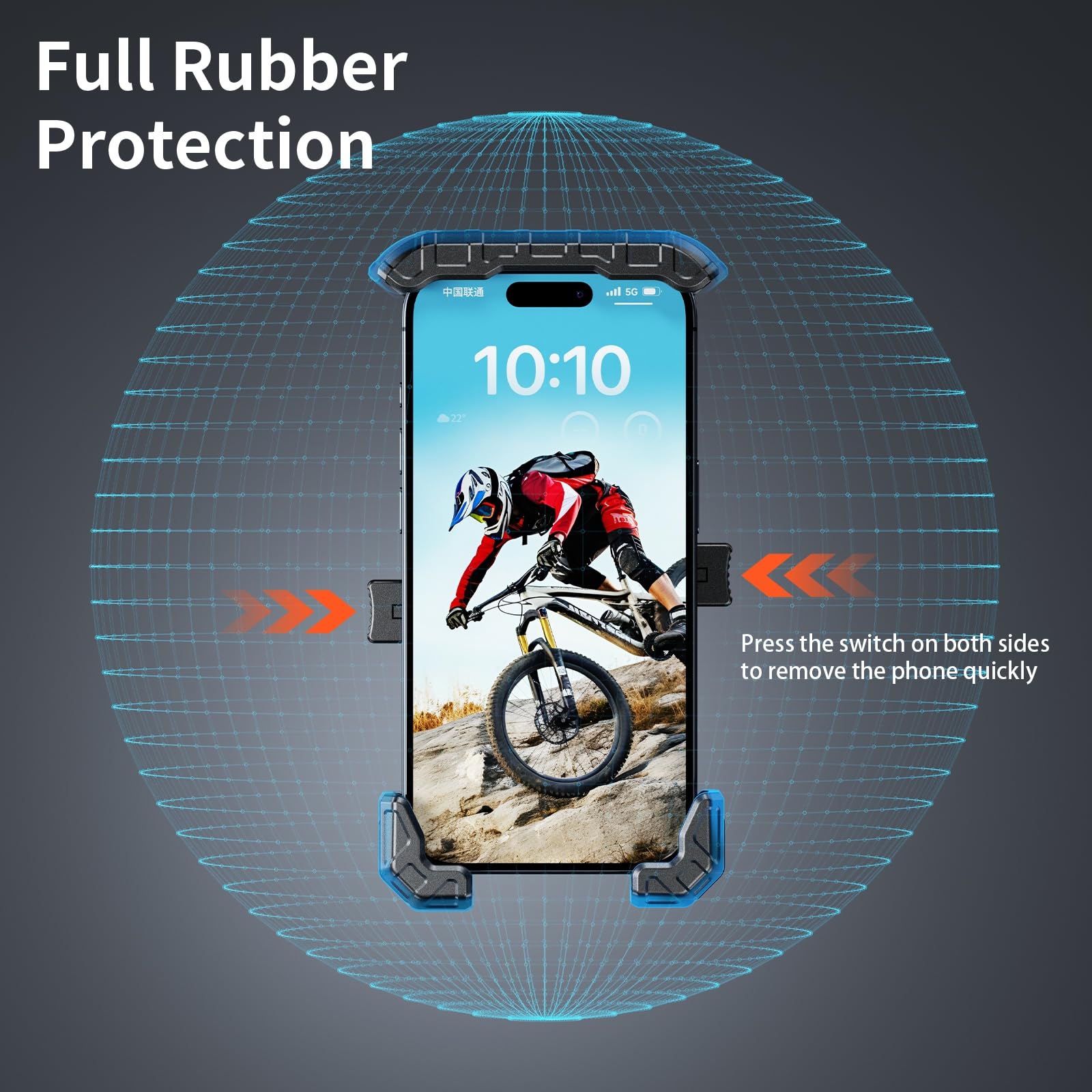 Kewig Soporte antirrobo para teléfono para manubrio de motocicleta, bloqueo y liberación de 1 s, se adapta a vástago de horquilla de 12 a 25,4 mm de diámetro, para teléfonos celulares de 5,5 a 7,2