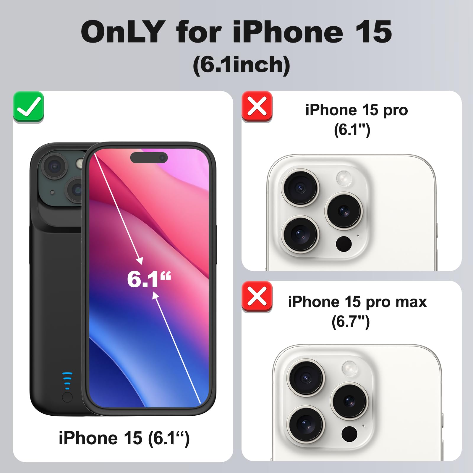 Etui na baterię do iPhone 15, prawdziwe 8500 mAh, wąskie, ładowalne, rozszerzona ładowarka, etui do ładowania ze stojakiem, przenośny powerbank ochronny do iPhone 15, 6,1 cala – czarne