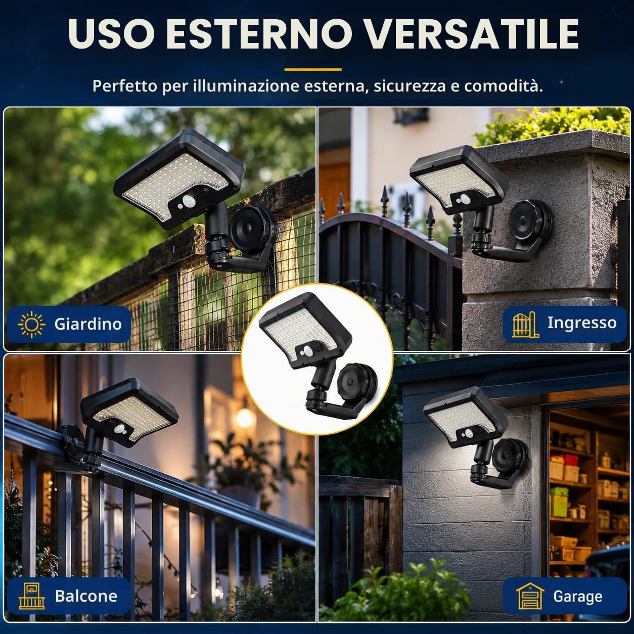 auvstar Lampada Solare da Esterno,Luci da Esterno Giardino Solari,Lampada da Esterno con Sensore di Movimento,A Fissaggio Magnetico,Rotazione a 360°,Adatto per Giardini,Pareti,Garage (2 Pezzi)