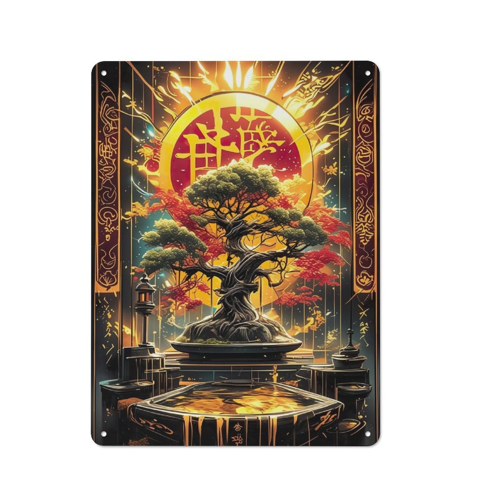 Junmoney Kintsugi Asian Bonsai Rustic Tin Sign 40X30cm For Café Or Restaurant, A Decorative Christmas Gift For Hospitality Interior Collectors