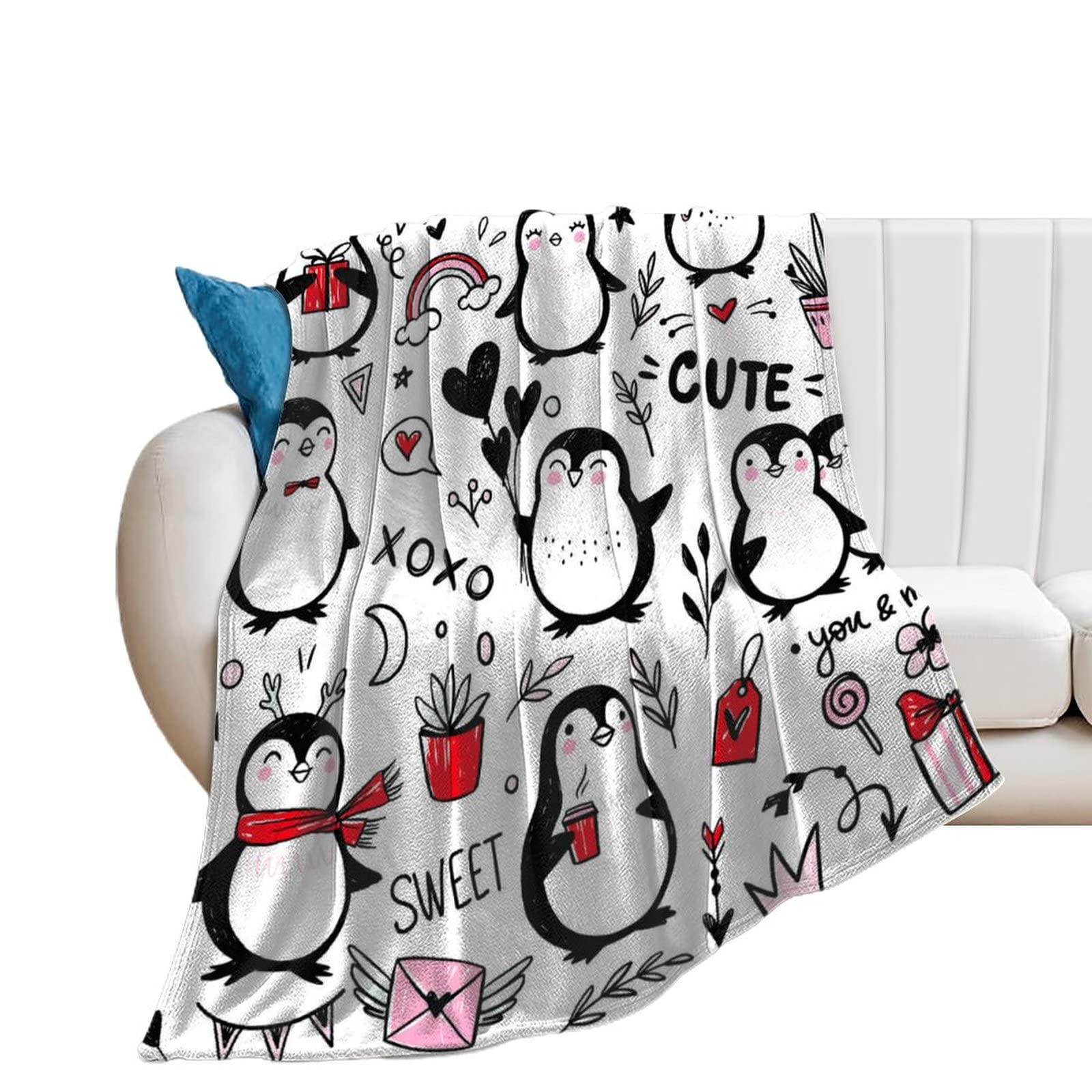 Couverture polaire pingouin 100x130cm pour lit et canapé de salon