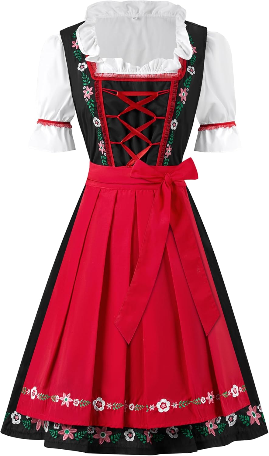 Spooktacular Creations Dirndl Dresses Women Oktoberfest Costume, Bavarian German Outfits for Halloween Parties Beer Carnival Red Large