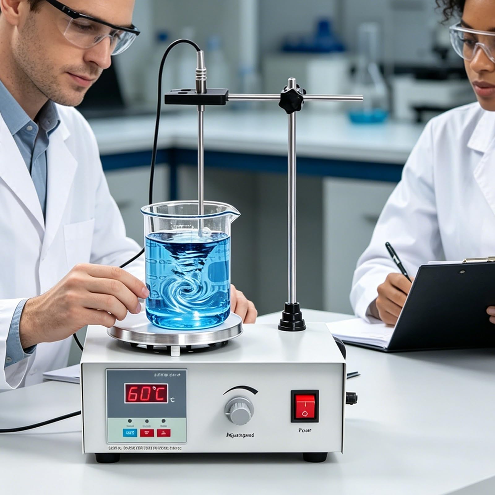 Agitador magnético de 300W, agitador de calentamiento de laboratorio con pantalla digital de temperatura, con motor de 40W, velocidad de rotación de 0 a 2600rpm, for investigación