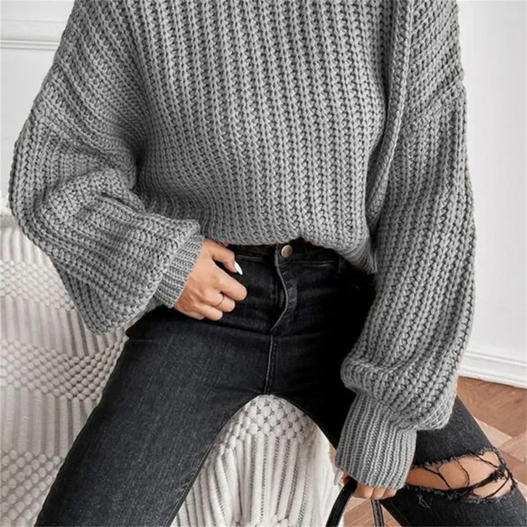 Maglione da donna a collo alto, tinta unita, a maniche lunghe, lavorato a maglia, largo, oversize, maglione