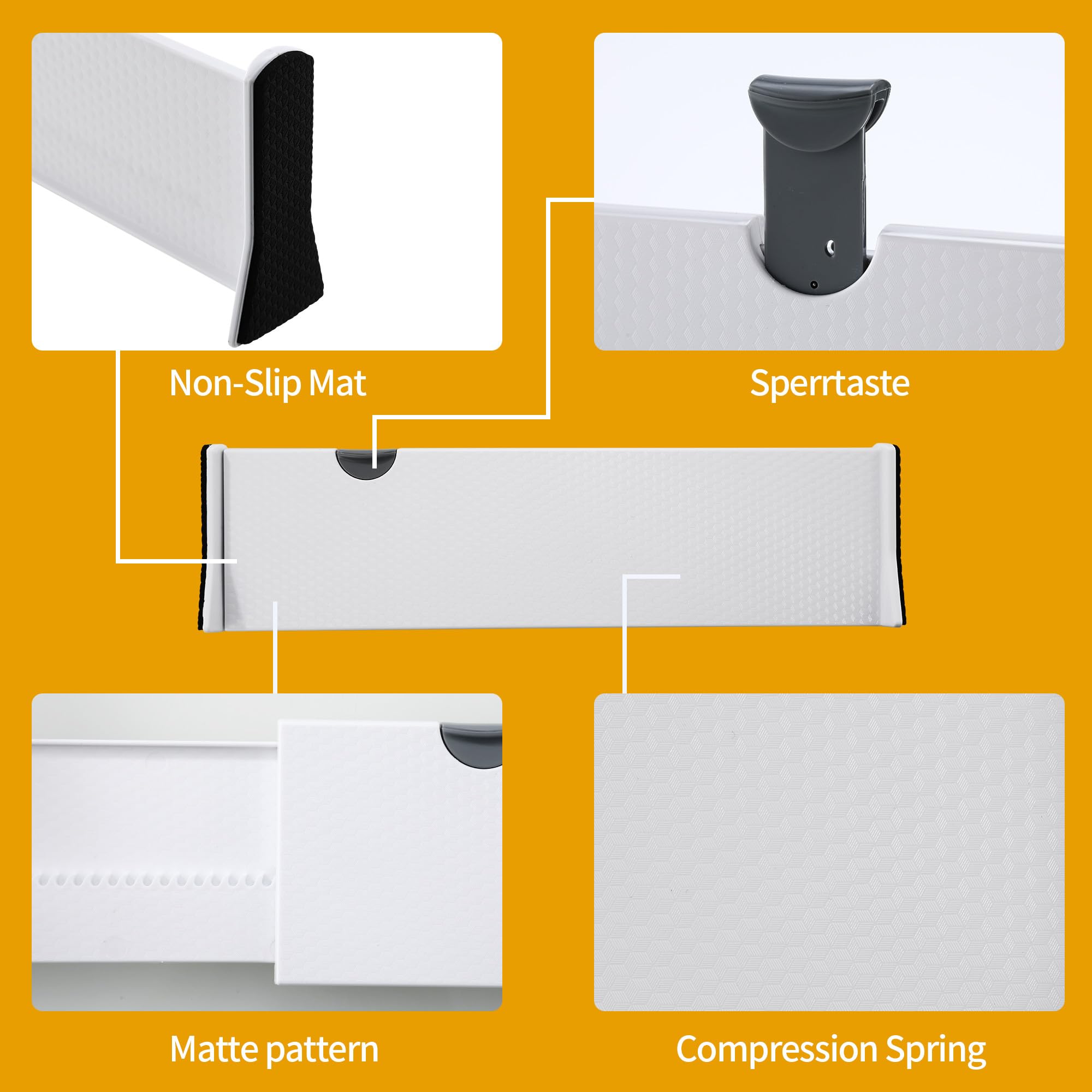 ZHYLUO 4 set di Separatori Cassetti, lunghezza 38-54 cm, altezza 10.5 cm, Divisore per Cassetti, Separatori per Cassetti, adatto per tolette, scrivanie, armadi, cucine (bianco)