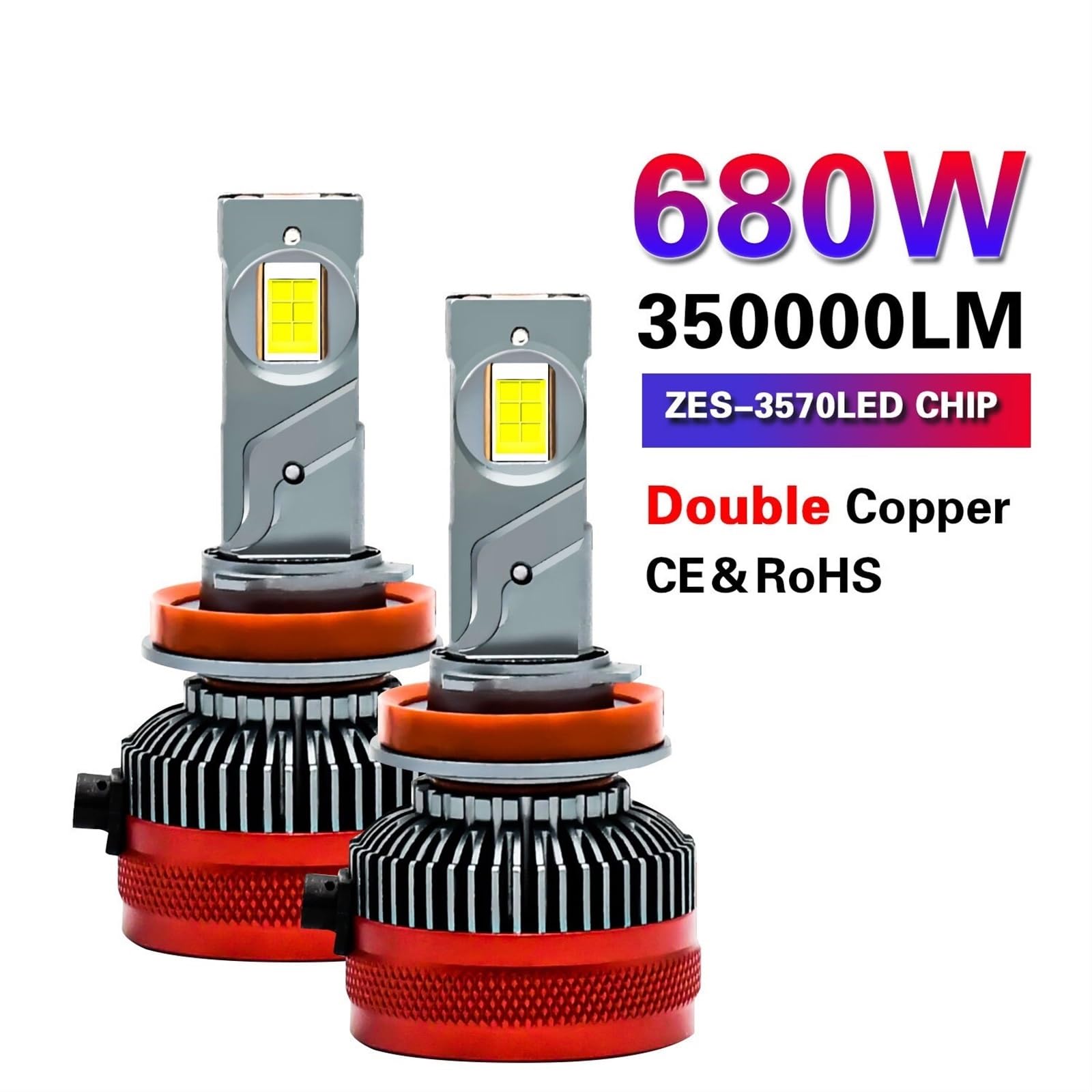 REPYL High Power Car LED Reflektor 680W Żarówka LED Canbus 7535 Chip 12V 24V Canbus 9005 9006 9012 H1 H4 H7 H11 12V 24V (Kolor: 680W 6500K Biały, Rozmiar: 9012 (HIR2))