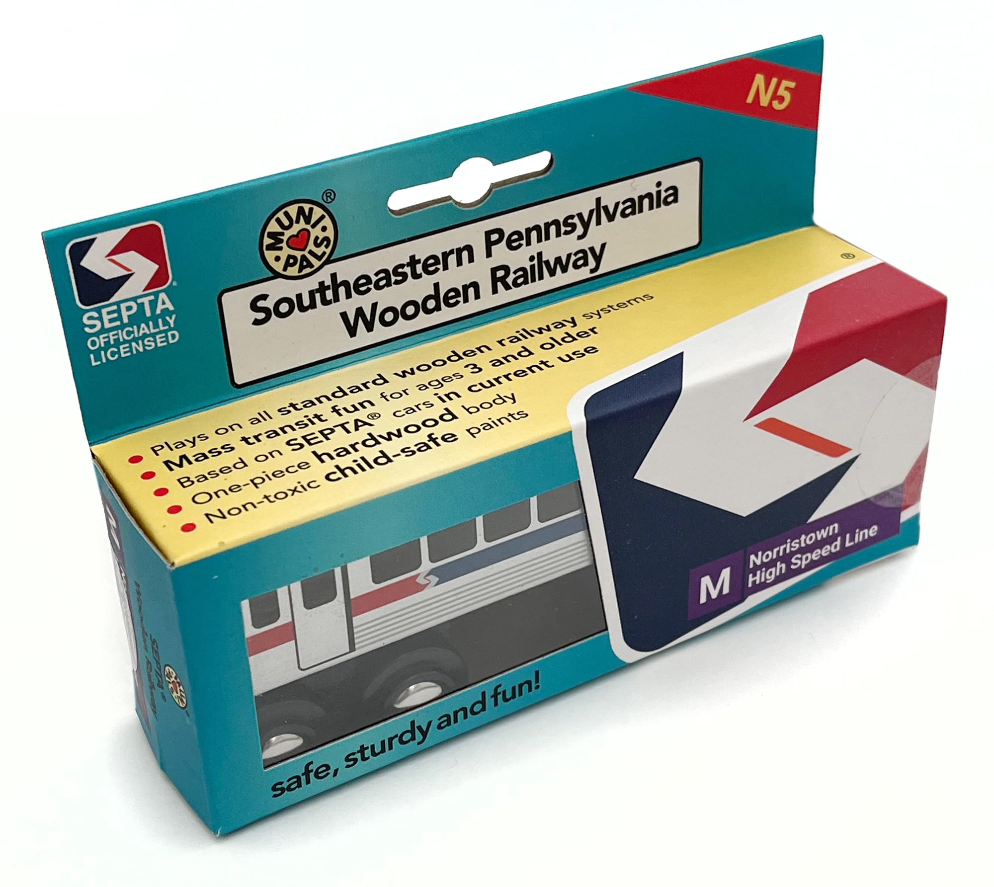 Munipals MP05_1105 Wooden Subway Train Car Septa NHSL Norristown HIgh Speed Line Child Safe and Tested Wood Norristown Train