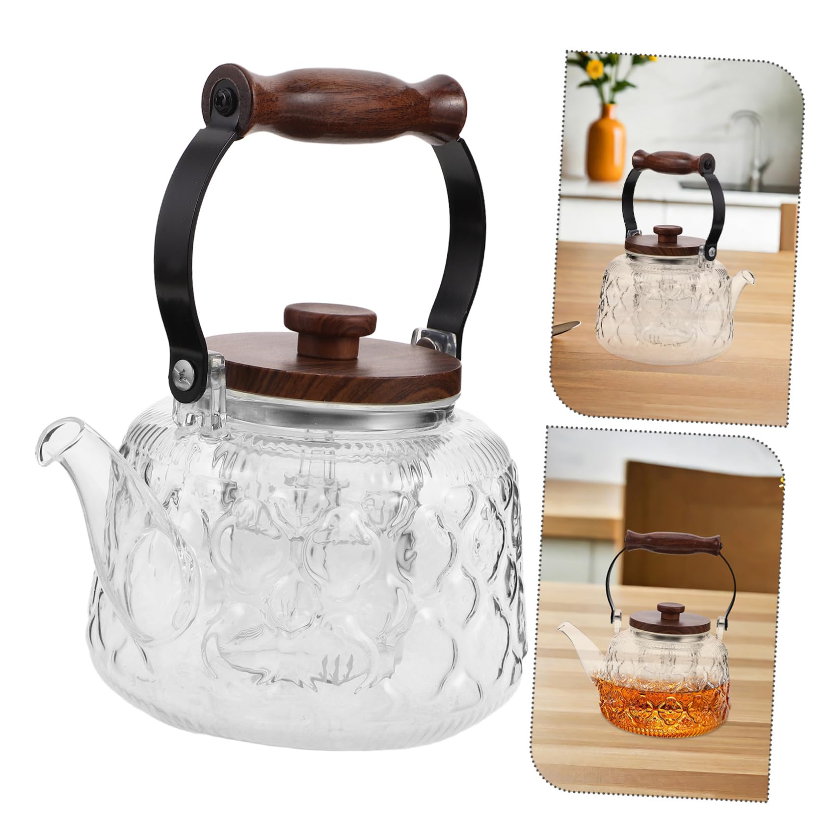 PRETYZOOM Teapot de Vidrio Transparente Resistente al Calor para Estufa Tetera Multifuncional para Vapor y Infusión para Uso Doméstico y Té de Suelta