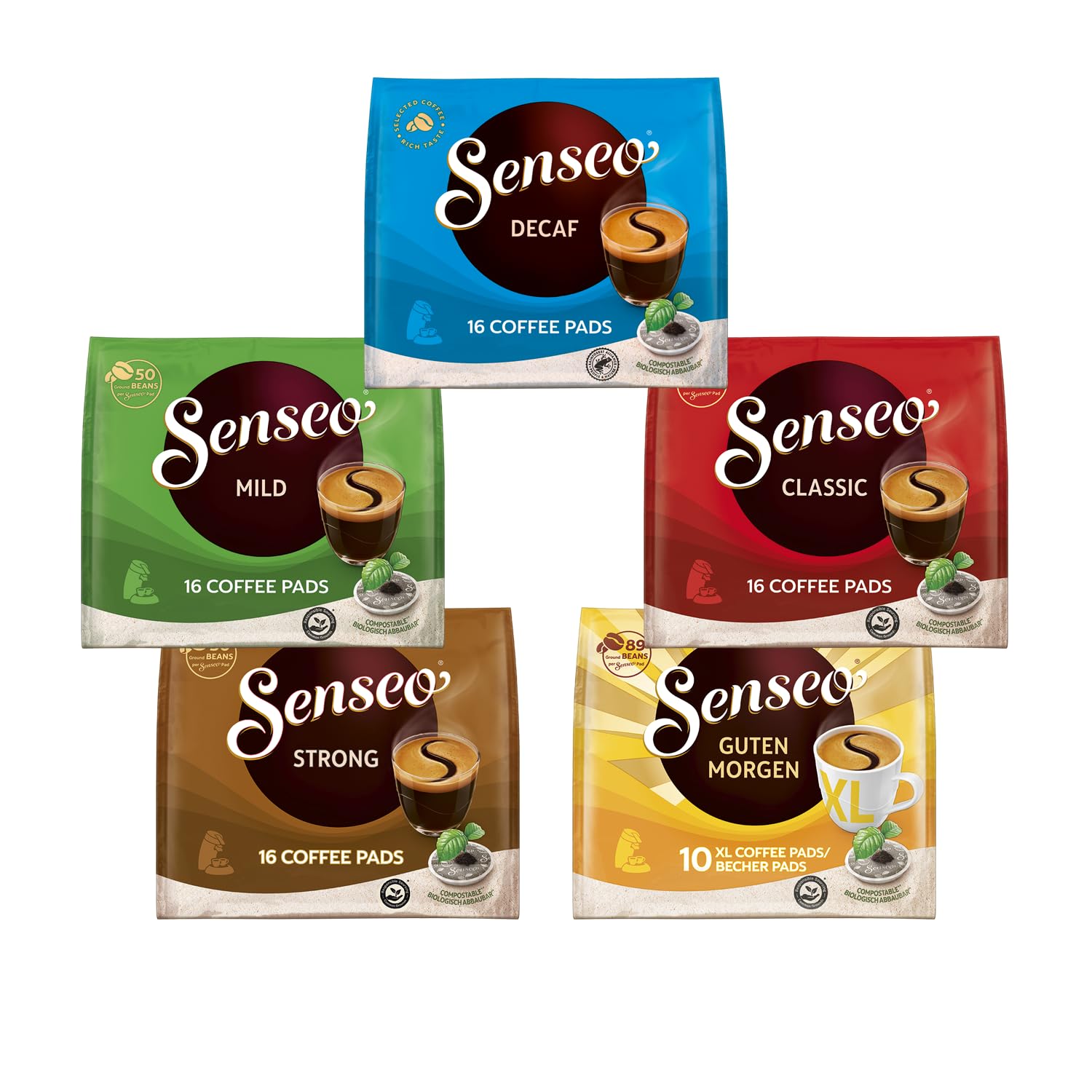 Senseo Pads UTZ kawa pudełko próbne 5 rodzajów 74 saszetki zestaw