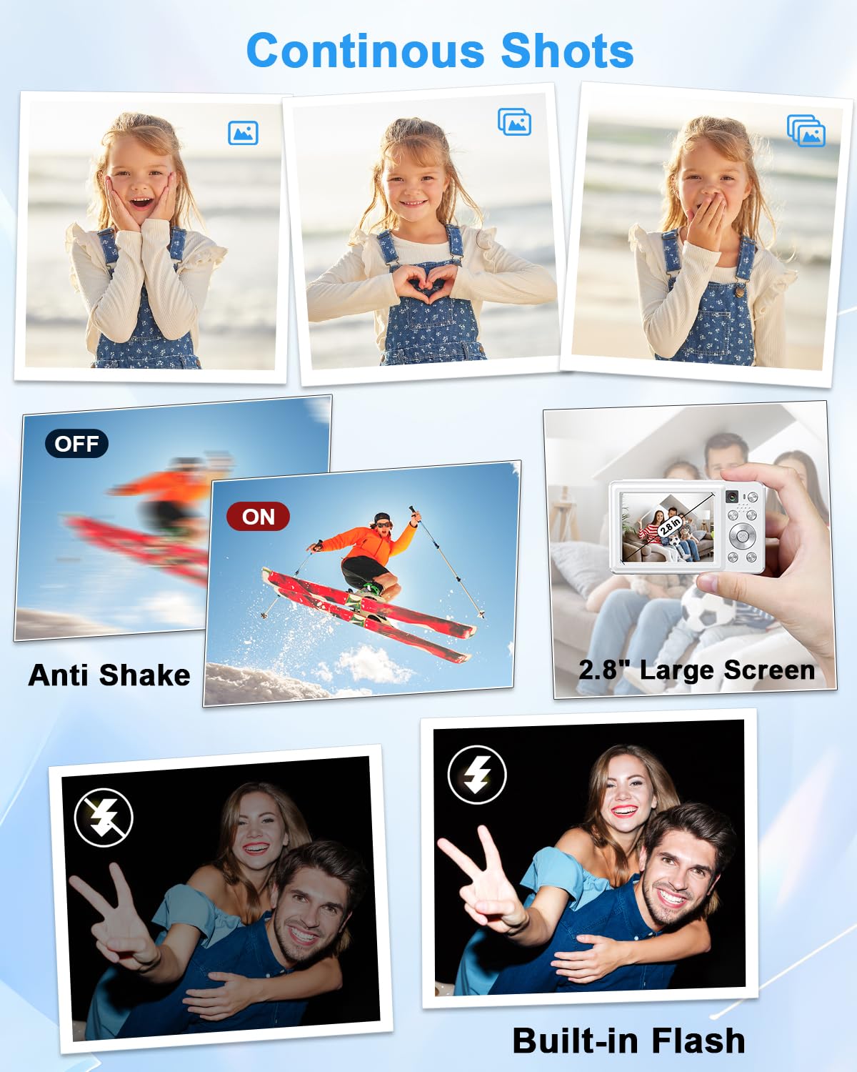 Digitalkamera 4K 64MP Fotokamera mit Autofokus, Blitz, 16X Zoom, Anti-Shake, kompakte Vlogging Kamera für Kinder Erwachsene Weiß