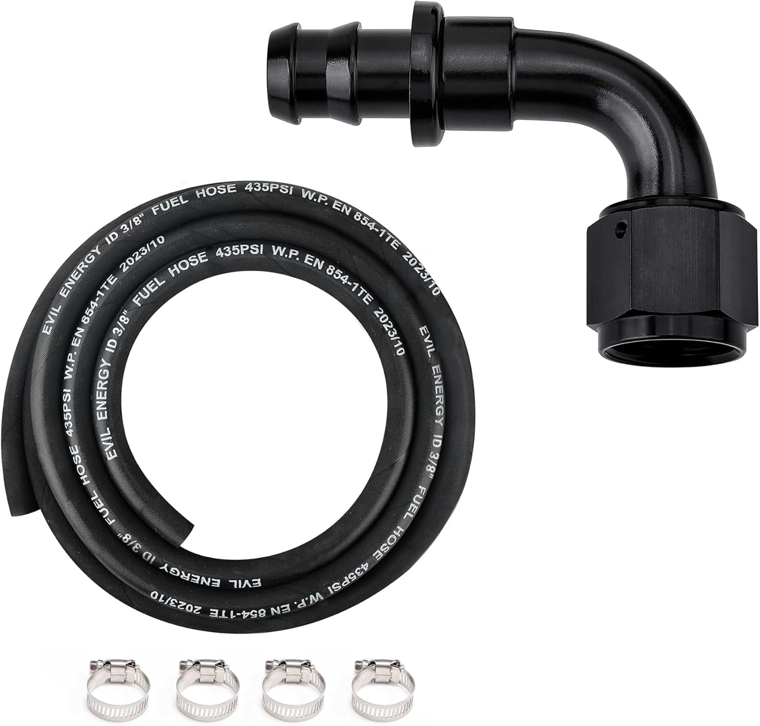 EVIL ENERGY 3/8" Fuel Hose Line NBR Rubber 10FT 435PSI EN854-1TE Bundle with 6AN 90 Degree Pusk Lock Fitting 1PC