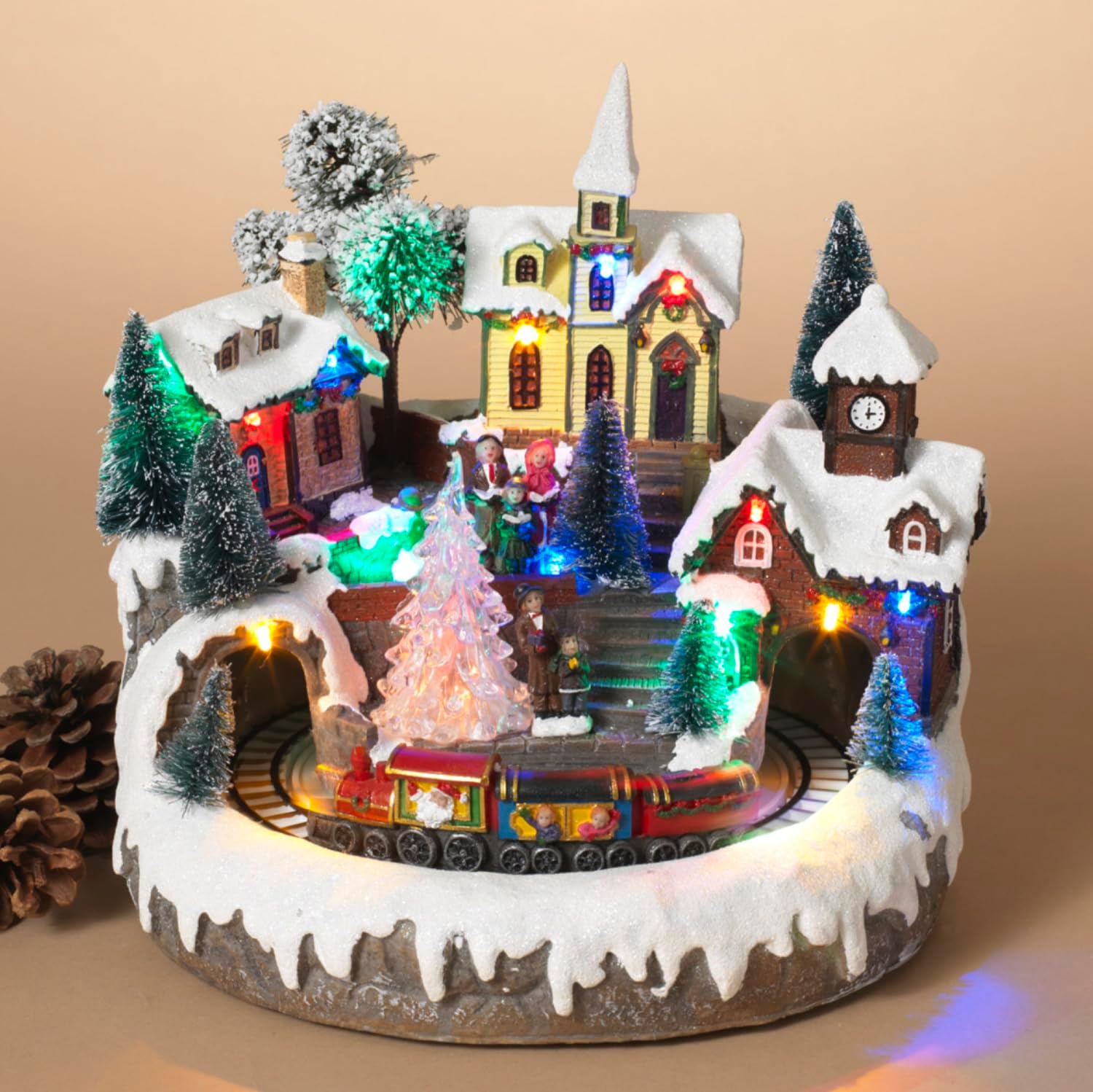 One Holiday Way 9-Inch Light Up Musical Animated Christmas Village w/Moving Train – Decorative LED Lighted Tabletop Decoration Xmas Home Decor