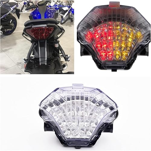 Compatible con Yamaha MT07 FZ07 MT25 YZF-25 YZF-R3 luz trasera de freno de la lámpara trasera+función de señal de giro integrada (transparente)