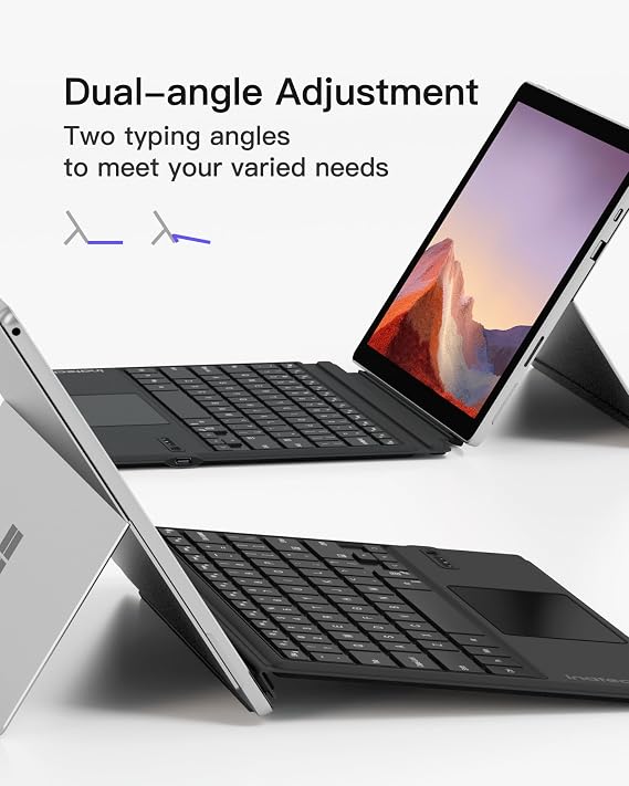 Inateck for Surface Pro 7 Keyboard with Precision Touchpad, Bluetooth 5.3, 7-Color Backlight, Compatible with Surface Pro 7/7+/6/5/4, KB02027 Black