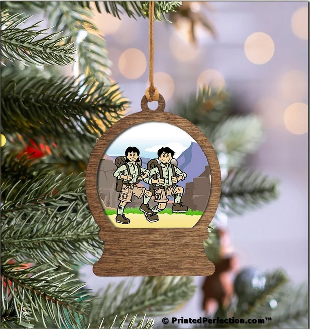 PrintedPerfection.com Personalized Camping, Hiking Couple Wooden Snow Globe Shaped Christmas Ornament