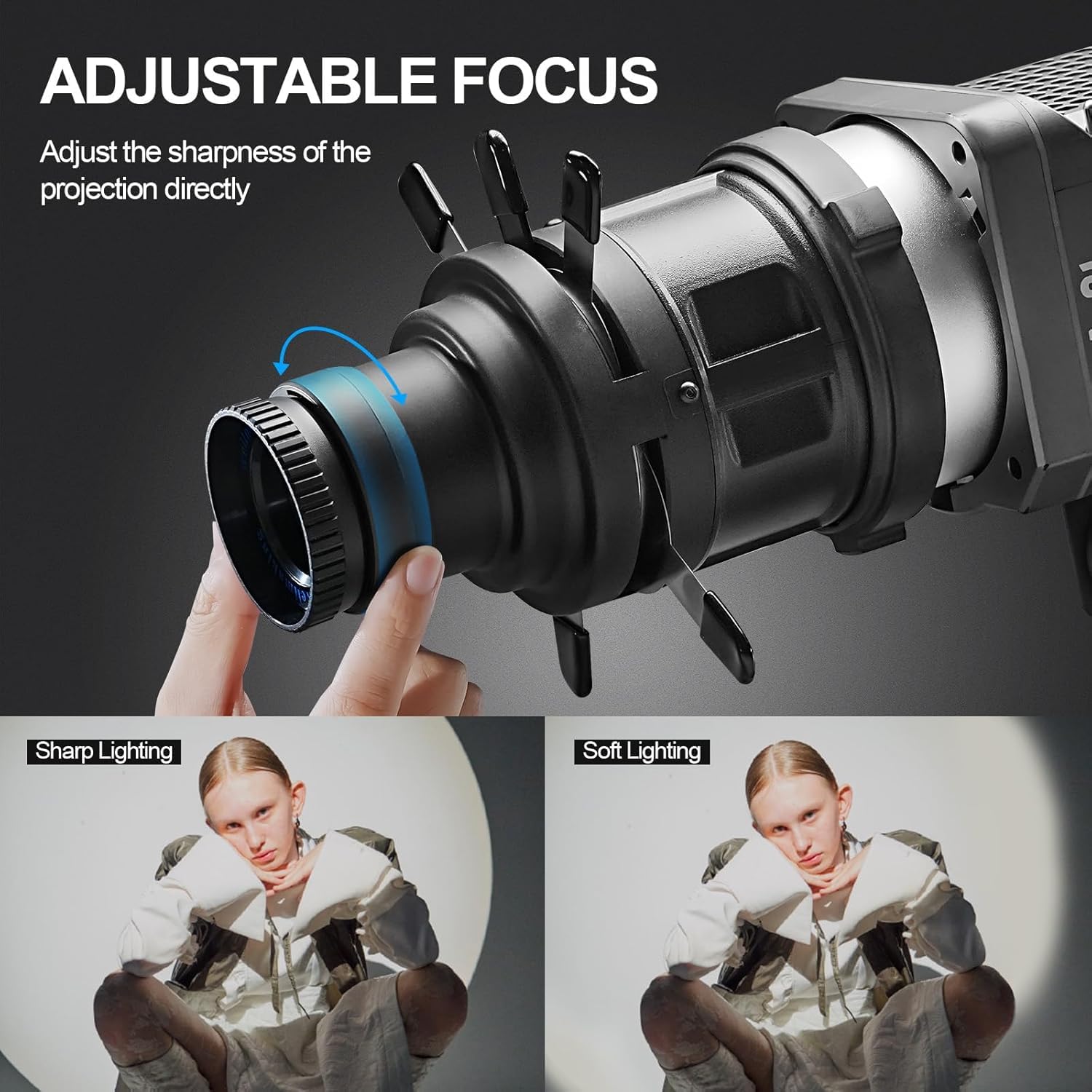 WELLMAKING S80LED Bowens Mount Snoot ottico per luci LED: 90% di uscita più luminosa, obiettivo di messa a fuoco regolabile a 38°, immagini ultra nitide per fotografia/video in studio, controllo