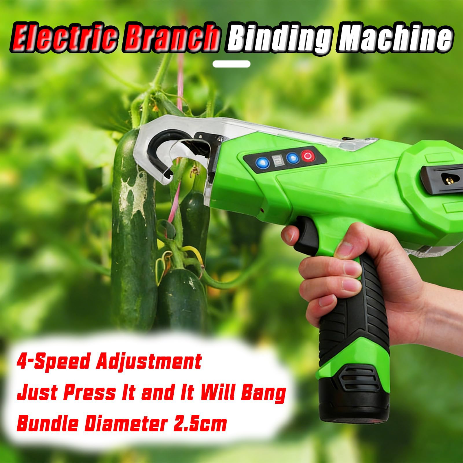 Legatrice elettrica per piante, senza fili, con 2 batterie, 4 marce regolabili, ideale per legare rami da giardino, pomodori, cetrioli e uva