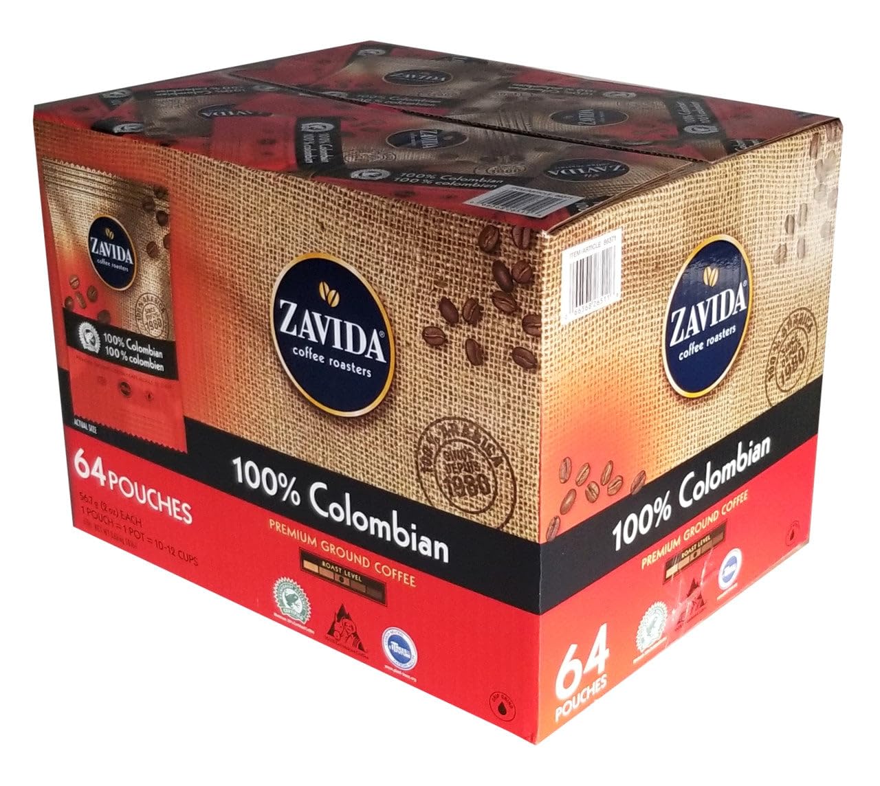 Zavida 64 Piece Coffee Pouches, 100% Colombian, 8 Pound