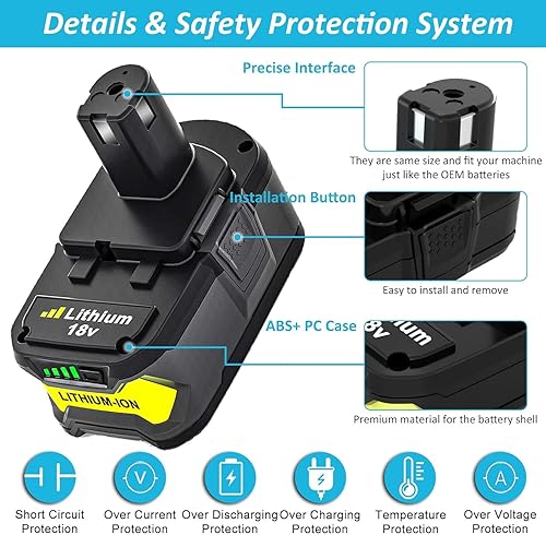 Miniatura 3 de Batería de repuesto mejorada P108 de 6.0Ah compatible con Ryobi 18 V batería de litio P108 P102 P103 P104 P105 P107 P109 P122 para herramientas