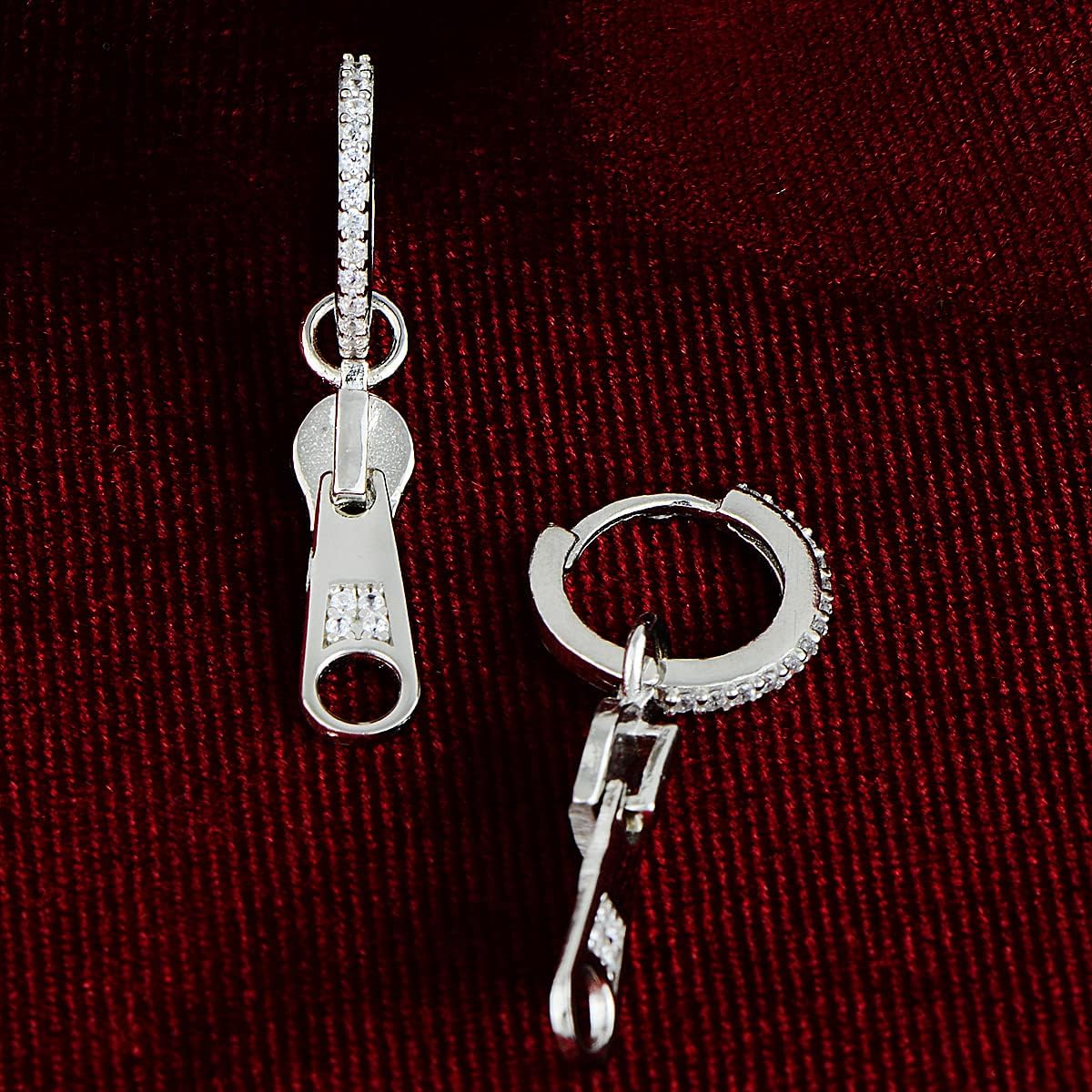 Silver Zipper Earrings, Dainty Earrings, Unique Hoop Earrings, Silver Minimal Zipper Earrings, 925k Sterling Silver Earrings