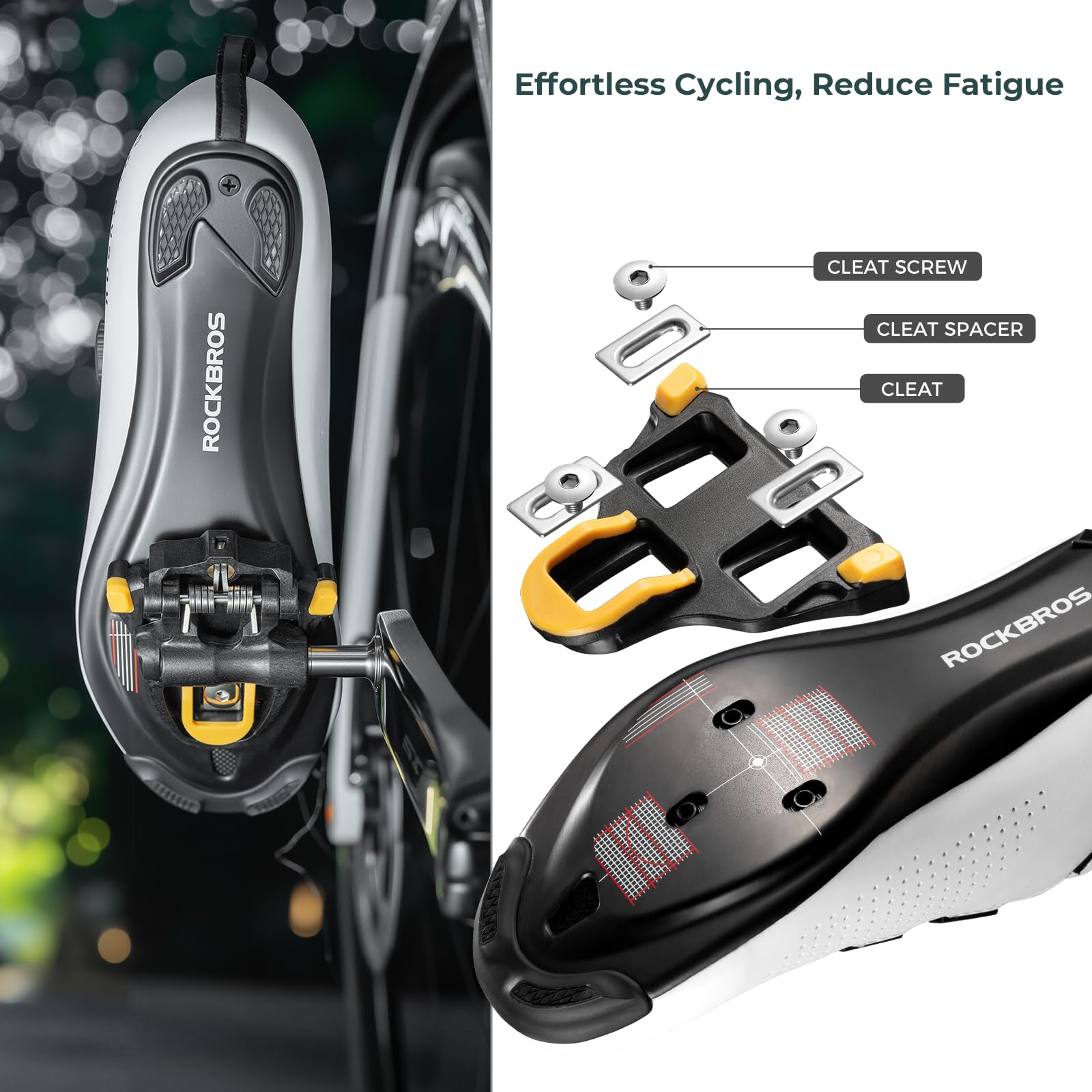 ROCKBROS Klickpedale Rennrad, kompatibel mit Shimano SPD-SL, 9/16 Zoll | Carbon-Verbundwerkstoff, einstellbare Auslösehärte, Titanachse & gedichtete Lager für Training und Rennradtouren