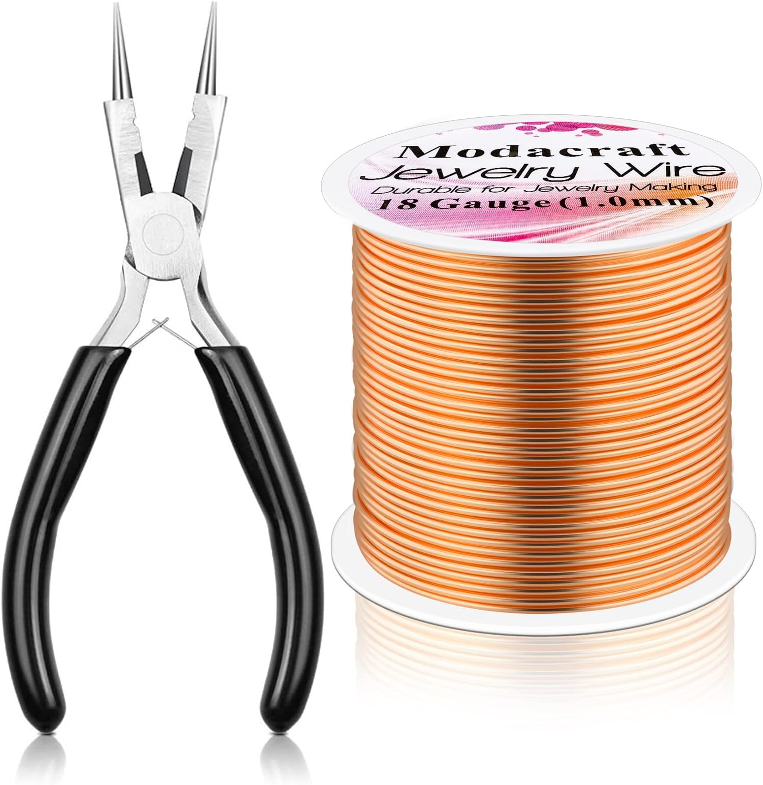 Modacraft 18 Gauge Copper Wire for Jewelry Making with 4 in 1 Plier, 65Ft/1mm Craft Beading Pure Bare Copper Wire for Jewelry Making Supplies and Crafting