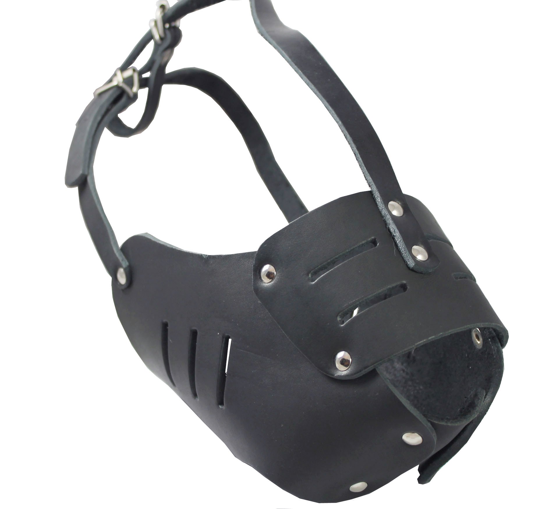 Real Leather Cage Basket Secure Dog Muzzle #131 Black - Great Dane, Saint Bernard, Mastiff(Circumference 15