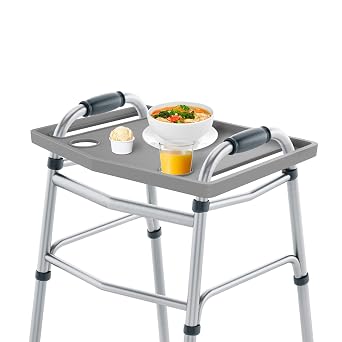 Bluestone Walker Tray Table with 2 Cup Holders, Gray