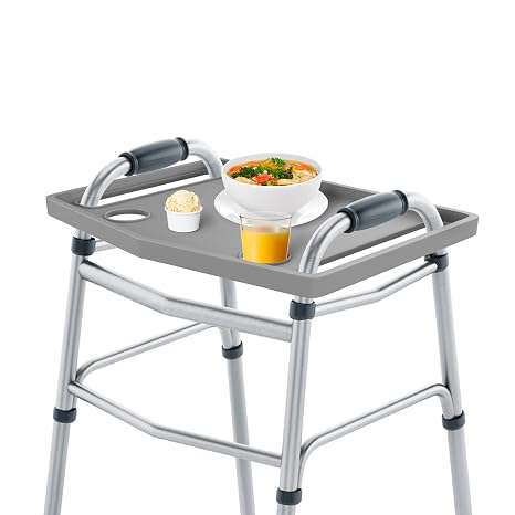 Bluestone Walker Tray Table with 2 Cup Holders, Gray