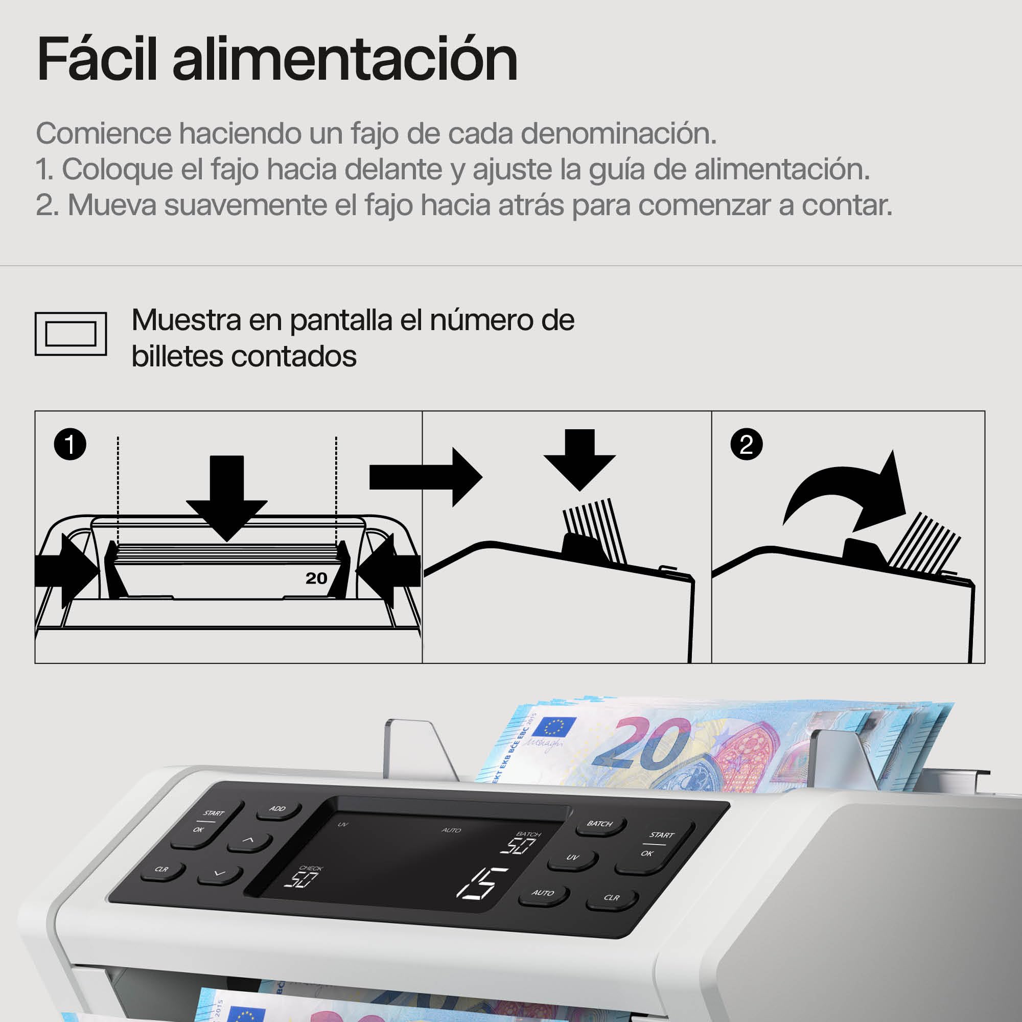 Safescan Contadora de Billetes 2210 para Billetes Clasificados - Contadora detectora de Billetes Falsos en 3 Puntos - Máquina para Contar Billetes Clasificados de Todas Las divisas