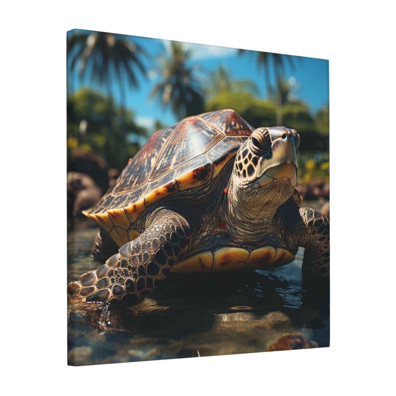 KLOPH Big turtle and palm trees Canvas Wall Art for Living Room 12"x12" Modern Artwork Painting for Bathroom Hanging Canvas Prints Aesthetic Wallart for Bedroom Kitchen Office Wall Decor