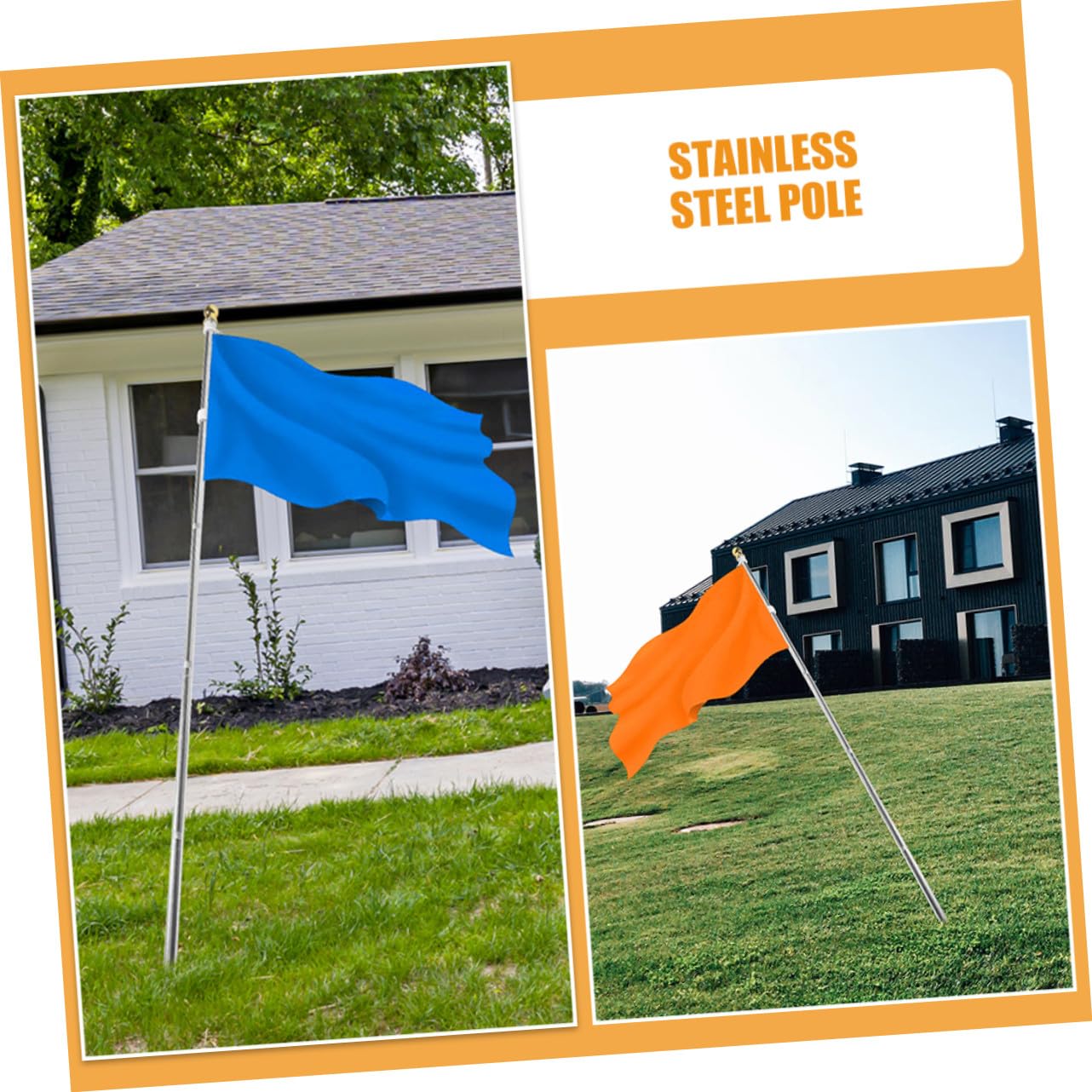 SHINEOFI 2 Stück Rostfreie Edelstahl Flaggenhalter aus 1,8m Veranda Fahnenmast mit Drehbarem Ring Wetterfeste Gartendeko für Outdoor Party und Rennen