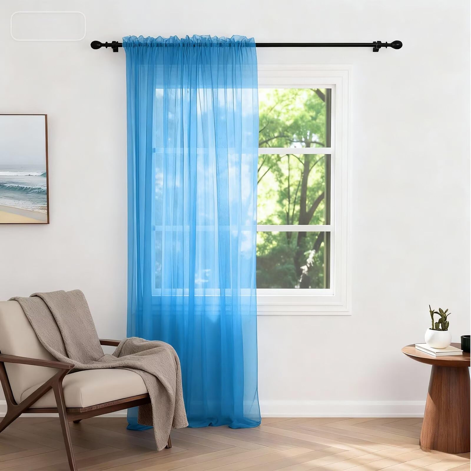 Zdada Net Curtains for Windows 108 Drop, Blue Slot Top Voile Curtains, Semi Transparent Sheer Curtain Net Curtain Panel for Living Room Kitcken W60xL108 Inch,1 Panel — image 1