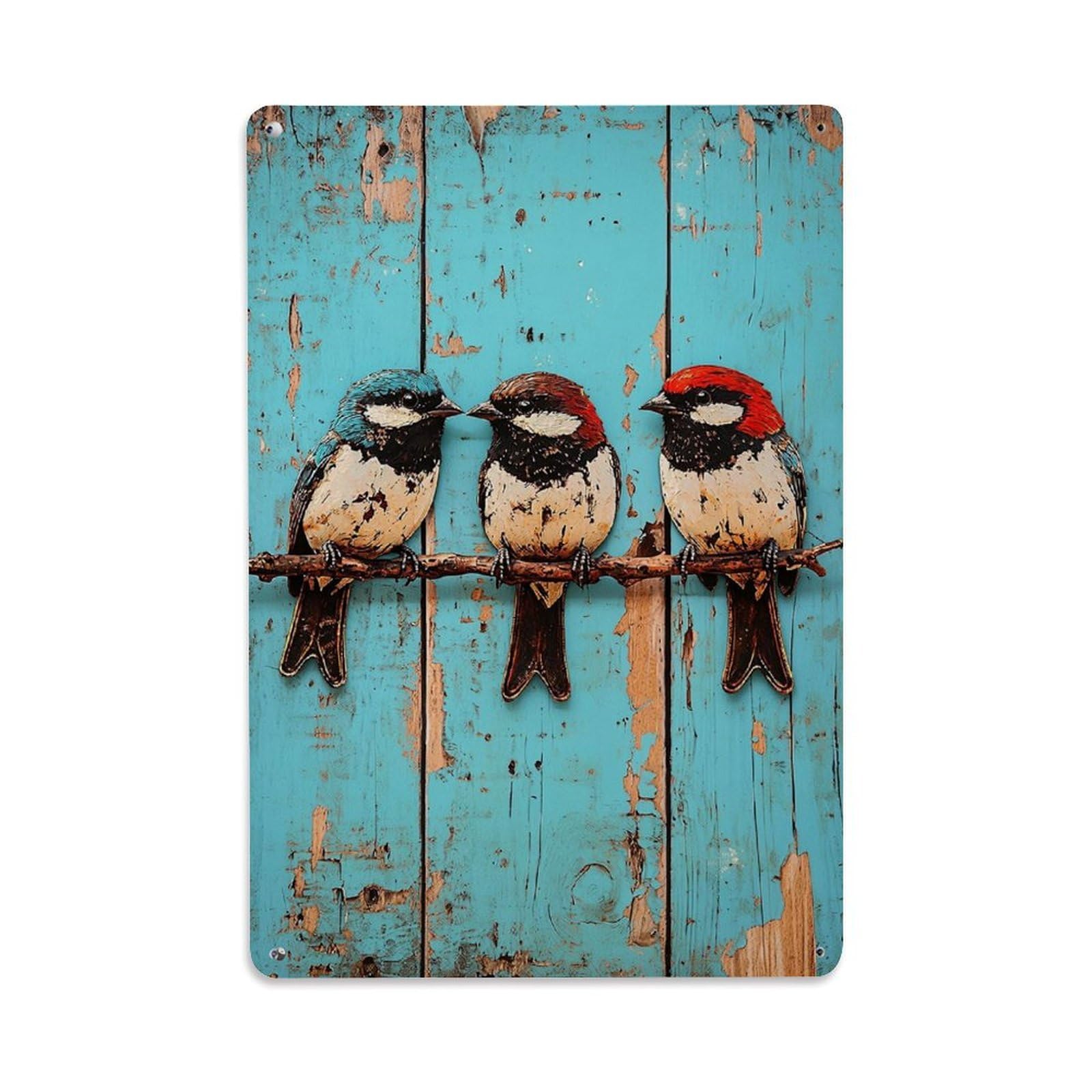 Birds On Branch Wood Background Tin Sign Metal Poster Vintage Metal Signs for Home Man Cave Bar Cafe Kitchen laundry room Wall Decorations Gift 8x12Inch