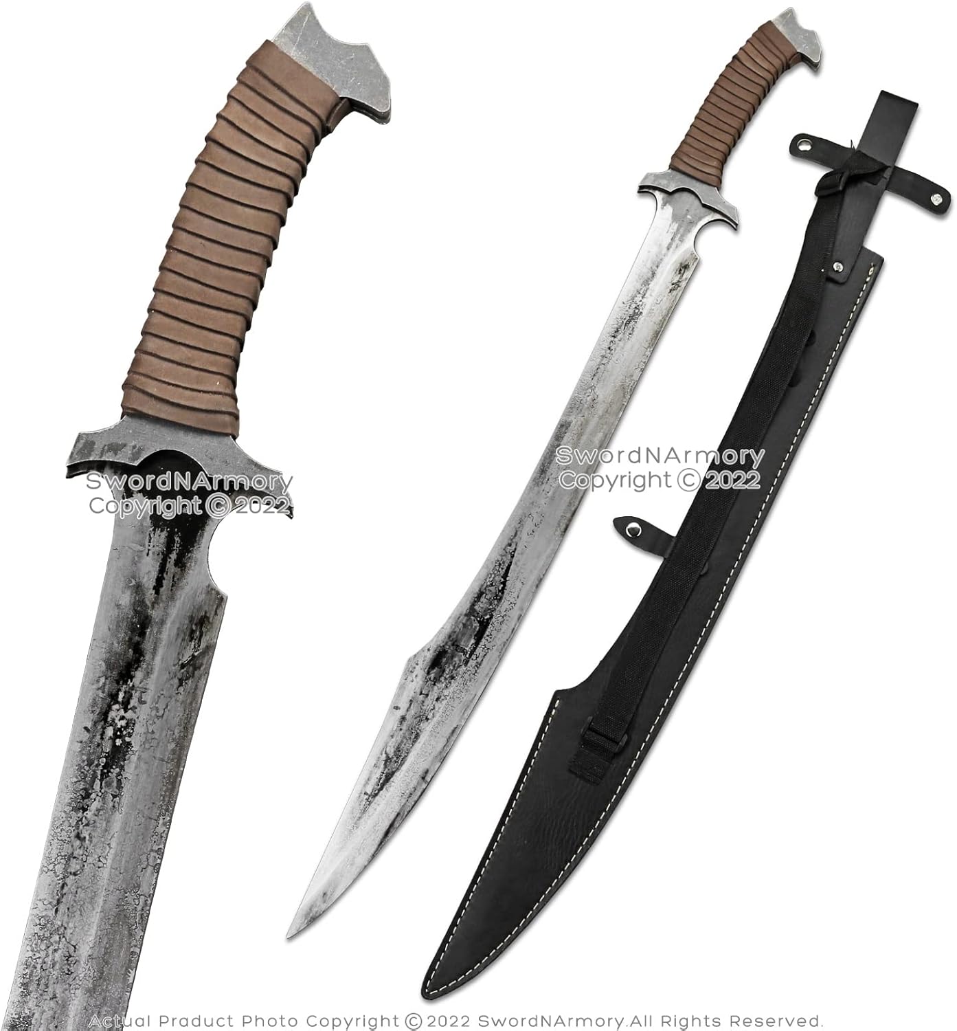 33.5” Cutlass Machete Manganese Steel Battle Ready Full Tang Leather Sheath