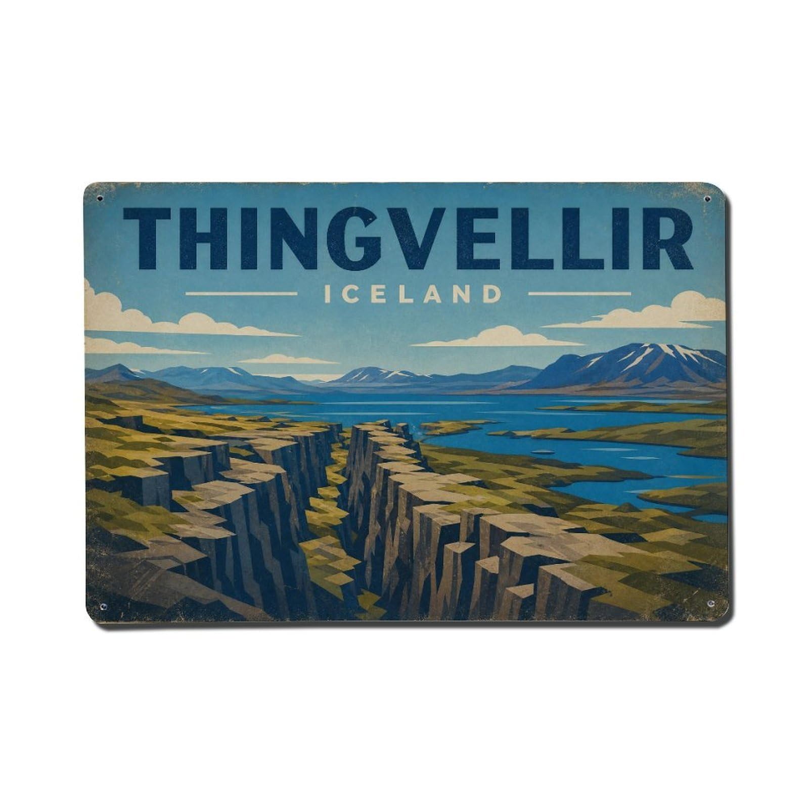 Vintage Travel Iceland Thingvellir Metal Tin Sign Plaque Wall Decor for Cafe, Club Bar, Office, Garden Metal Poster 8x12Inch