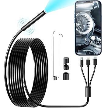 Wireless Endoscope, Wi-Fi Industrial Borescope with 6 LED Lights, 7.9mm Type-C USB Snake Camera, Waterproof IP67 Inspection Camera for OTG Android, iPhone (10ft, USB Powered)