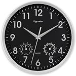 Wall Clock, Sweep Silent Movement Accurate Clocks with Temperature & Humidity, Decorative for Kitchen/Living Room/Bedroom/Office/School/Classroom (Black, 8 inch)