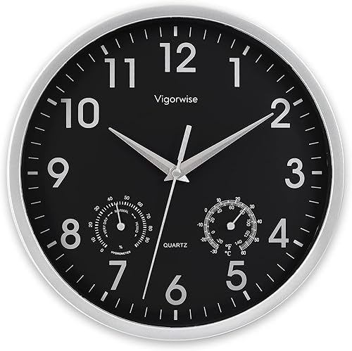 Miniatura 17 de Reloj de pared analógico atómico, reloj de pared controlado por radio de 35,6 cm se ajusta automáticamente, reloj de pared con marco de aluminio
