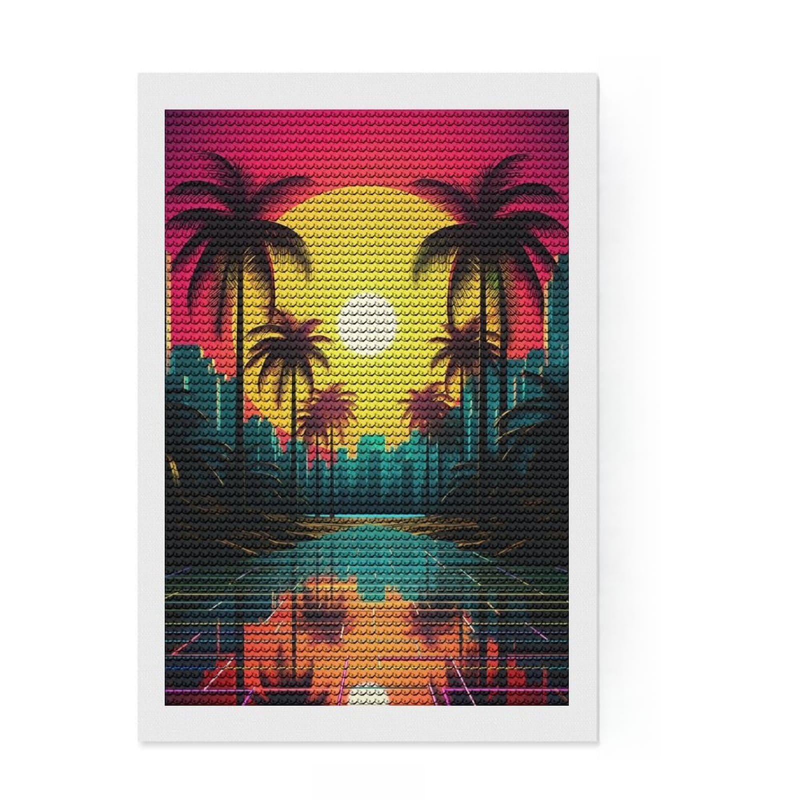 Junmoney Abstract Synthwave Visions Diamond Style Art Kit 8"x12", Farmhouse Decor, Relaxing DIY, with Tool Kit, Thoughtful Present, DIY